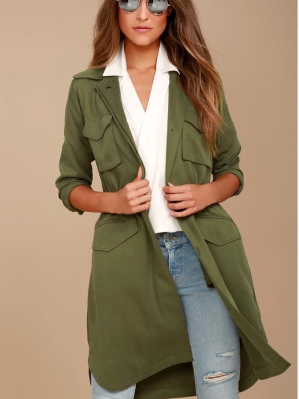 NWT BB Dakota Averie Olive Green Anorak Long Utility Duster Lightweight Jacket M
